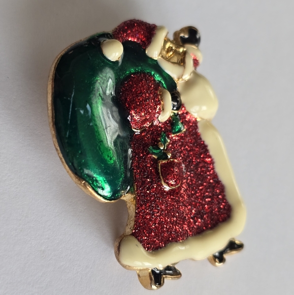 Vintage Santa Claus brooch Christmas holiday pin Red green gold tone - Picture 8 of 9